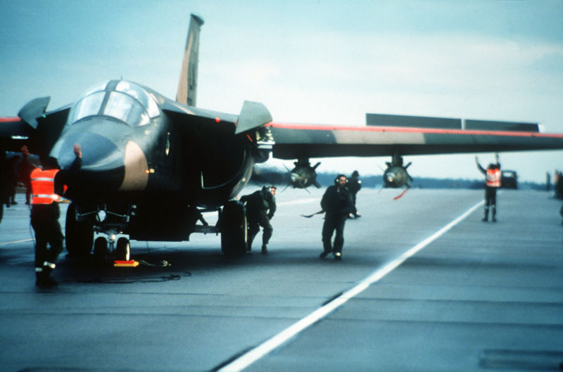 F-111F loaded with GBU-10 laser-guided bombs bound for Libya
